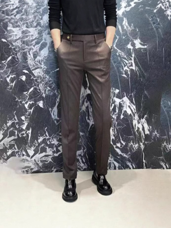 Muške casual hlače slim-fit, visokim strukom, pamuk-elastanska smjesa, ravni kroj, više džepova