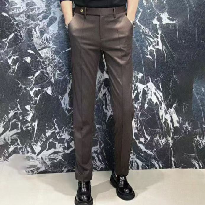 Muške casual hlače slim-fit, visokim strukom, pamuk-elastanska smjesa, ravni kroj, više džepova