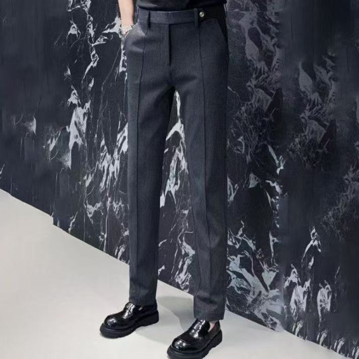 Muške casual hlače slim-fit, visokim strukom, pamuk-elastanska smjesa, ravni kroj, više džepova