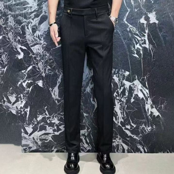 Muške casual hlače slim-fit, visokim strukom, pamuk-elastanska smjesa, ravni kroj, više džepova