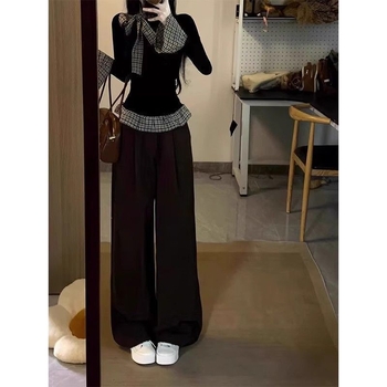 Majica s dugim rukavima, karirani uzorak, panelno šivanje, slobodan kroj