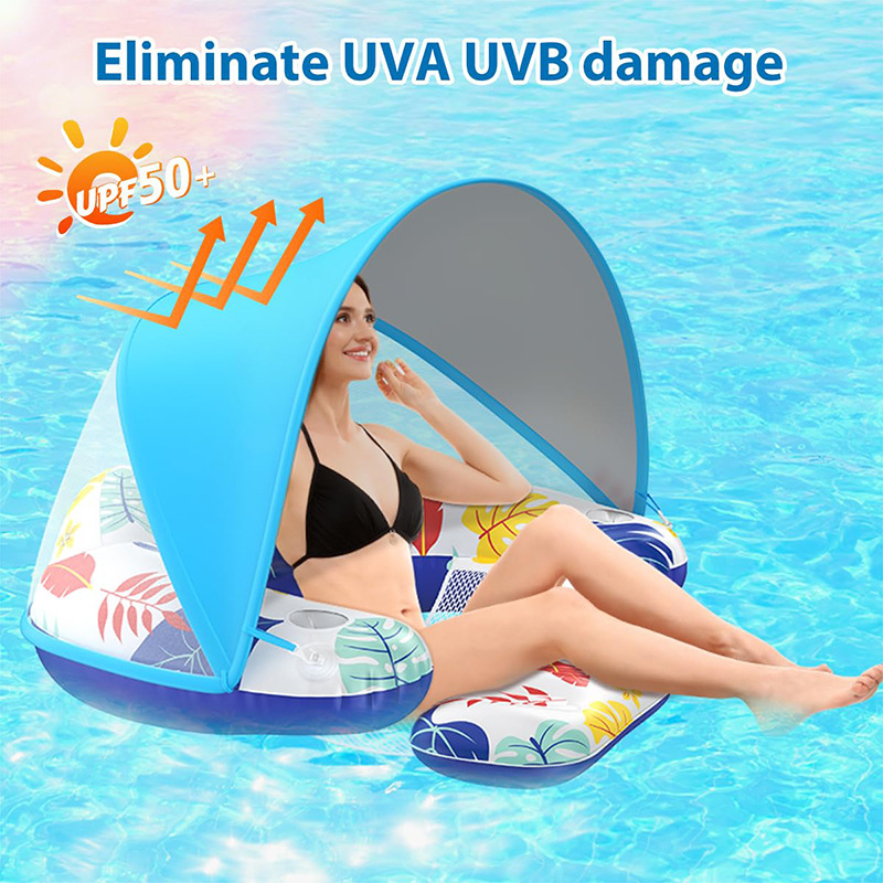 Φουσκωτός υδάτινος καναπές σε σχήμα U με LED φωτισμό ηλιακής ενέργειας, ανάκλιση για ενήλικες, πλωτός lounge με σκιά