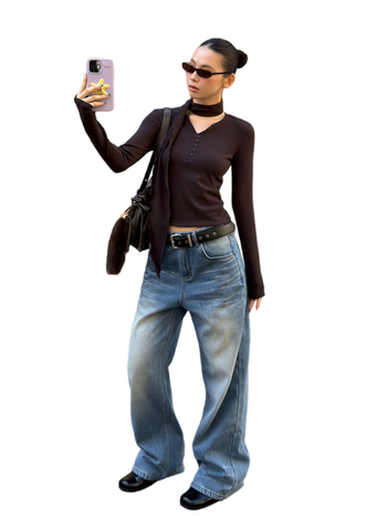 Mmfish majica za ulični stil, jednostavna boja, viskozna tkanina, dugi rukav, ovratnik šal, slim kroj