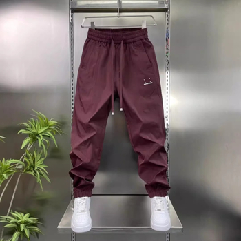 Muške jesenske casual hlače slim-fit od poliestera, srednji pojas, vezivanje, ravni kroj