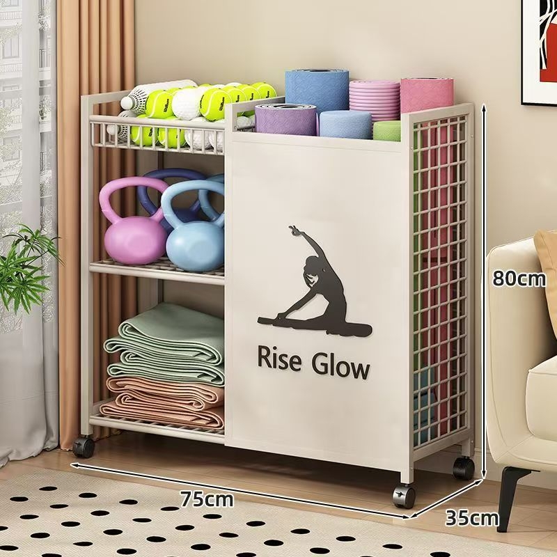 Trojposchodový kovový regál na jogamatky a fitness vybavenie – pohyblivý, moderný jednoduchý dizajn, montáž potrebná
