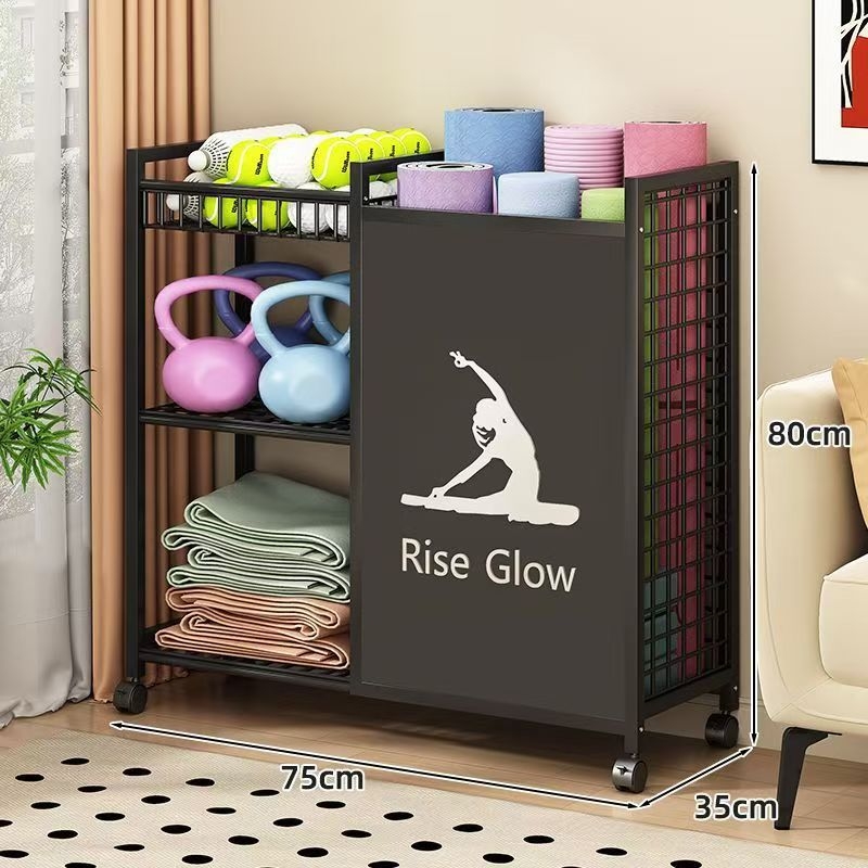 Trojposchodový kovový regál na jogamatky a fitness vybavenie – pohyblivý, moderný jednoduchý dizajn, montáž potrebná