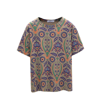 Ženski pamučni T-shirt s kratkim rukavima, korejski stil opuštenog kroja, motiv biljaka, okrugli izrez