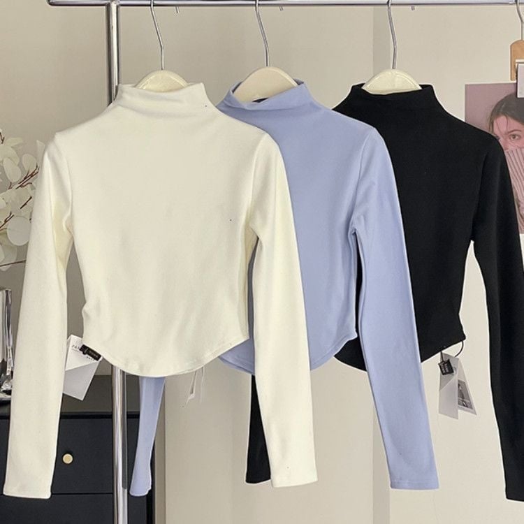 Majica s polovičnim ovratnikom, Derong baršun s elastanom, uski kroj, stil Royal sister