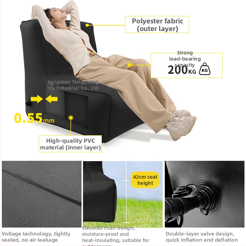 L-tvarovaná nafukovacia pohovka pre dospelých - PVC kompozitná tkanina, hrúbka 0,55 mm, hmotnosť 2,1 kg, prispôsobiteľný, model Sofa-compound vertical drawstring