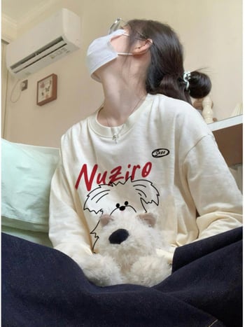 Ženski pamučni T-shirt s dugim rukavima, ležernog kroja, okrugli izrez, geometrijski uzorak, trodimenzionalni kroj