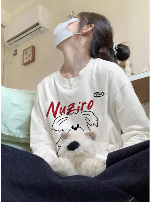 Ženski pamučni T-shirt s dugim rukavima, ležernog kroja, okrugli izrez, geometrijski uzorak, trodimenzionalni kroj