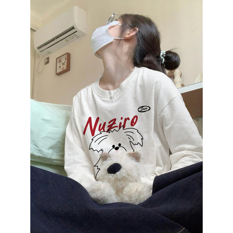 Ženski pamučni T-shirt s dugim rukavima, ležernog kroja, okrugli izrez, geometrijski uzorak, trodimenzionalni kroj