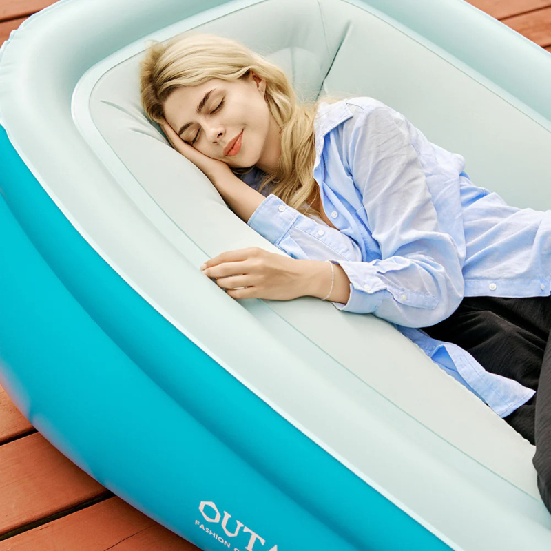 OUTAFUN kültéri felfújható kanapé kempingezéshez beépített pumpával, automatikus felfújás, környezetbarát PVC, modell: egyszemélyes lazító fotel, súly 3,83 kg