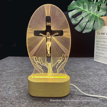 Bukova noćna lampica s ovalnom osnovom, 3D efekt, USB napajanje, akrilno sjenilo LED
