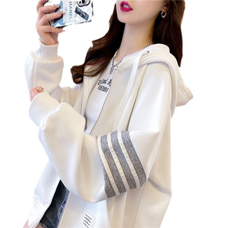 Ženski kardigan u korejskom stilu, širokog kroja, s kapuljom i zatvaračem, s fleec podstavom