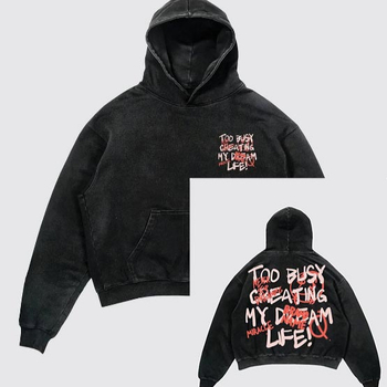 Ispisani hoodirani pulover s kapuljom, slobodan kroj, dugi rukavi, smjesa poliester-spandeks, 80–90% spandeks