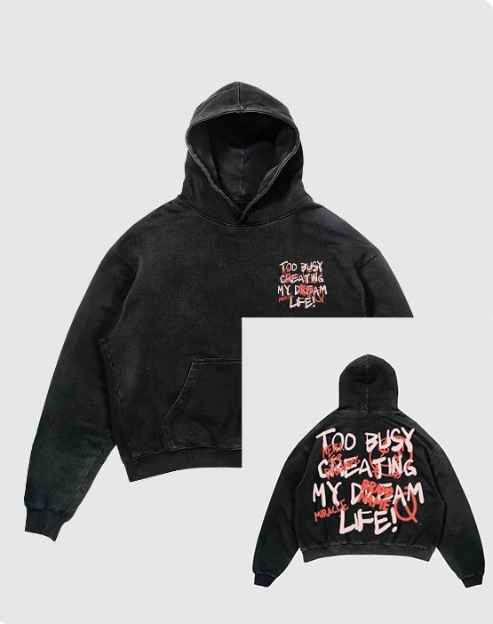 Ispisani hoodirani pulover s kapuljom, slobodan kroj, dugi rukavi, smjesa poliester-spandeks, 80–90% spandeks