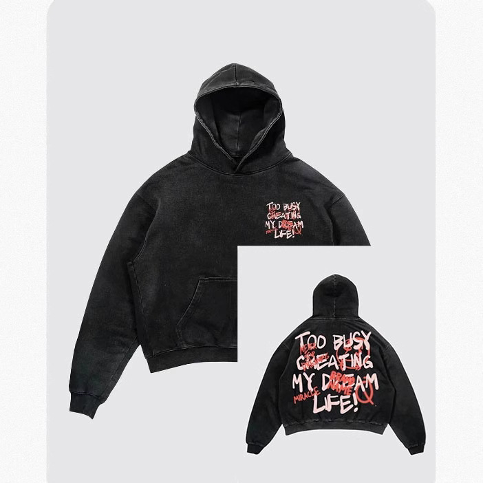 Ispisani hoodirani pulover s kapuljom, slobodan kroj, dugi rukavi, smjesa poliester-spandeks, 80–90% spandeks