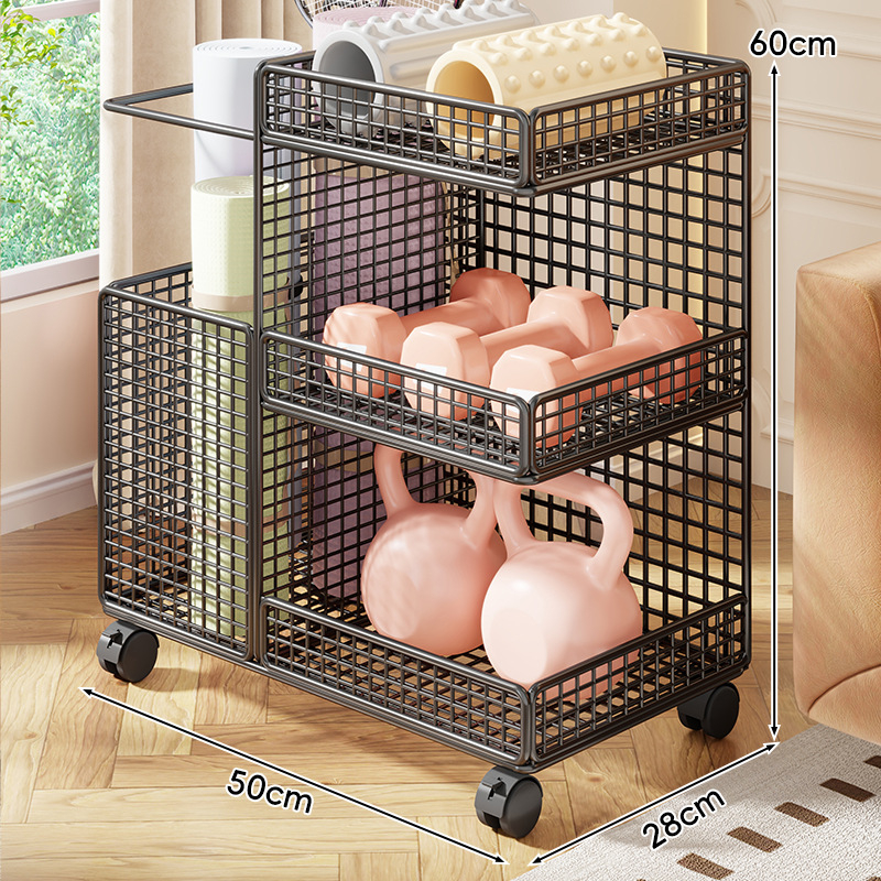 Кошница за съхранение с колела за йога постелки и спортно оборудване | Метална конструкция, стил Желязно изкуство, модерен минимализъм, модел 2295817683402753024