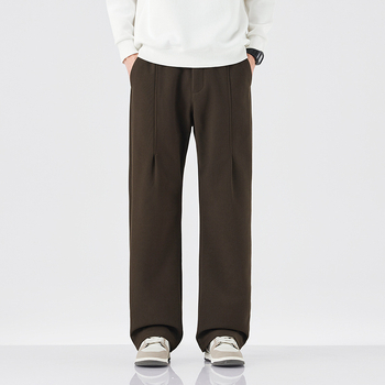 Muške casual hlače ravnog kroja s elastičnim pojasom, debeli materijal od bambusovih vlakana i svile, svakodnevno nošenje za jesen