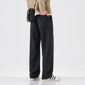 Muške casual hlače ravnog kroja s elastičnim pojasom, debeli materijal od bambusovih vlakana i svile, svakodnevno nošenje za jesen