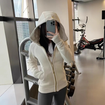 Hanorac femei din fleece, slim-fit, cu glugă și fermoar, broderie geometrică, casual