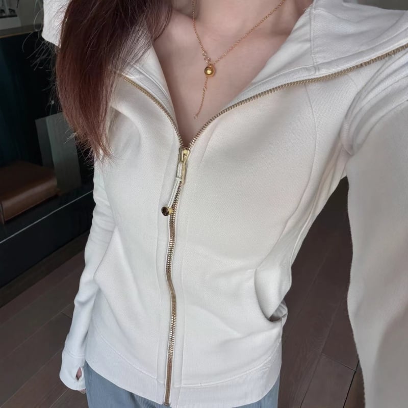 Hanorac femei din fleece, slim-fit, cu glugă și fermoar, broderie geometrică, casual