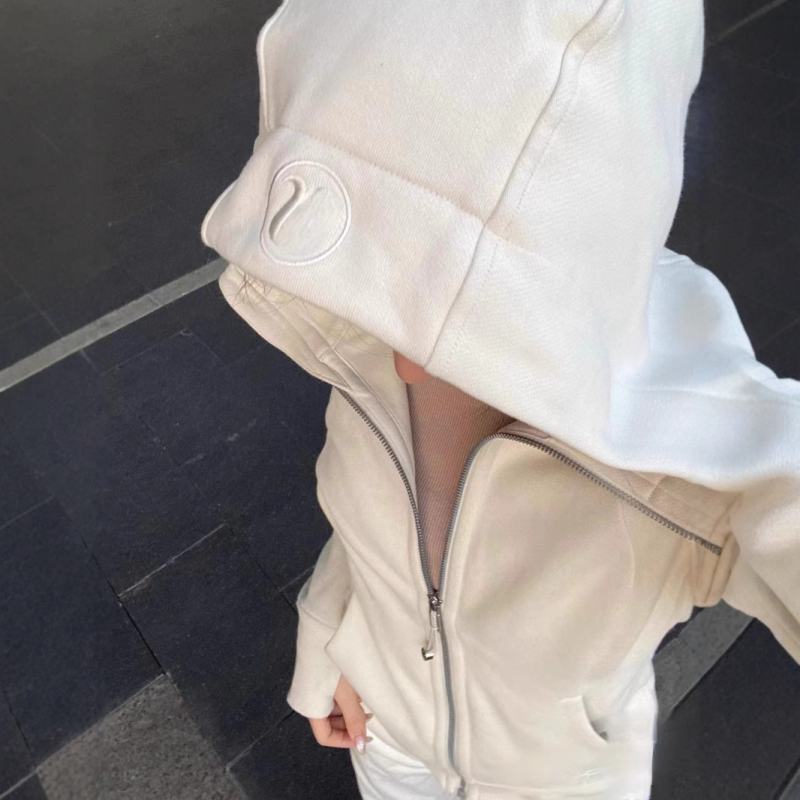 Hanorac femei din fleece, slim-fit, cu glugă și fermoar, broderie geometrică, casual