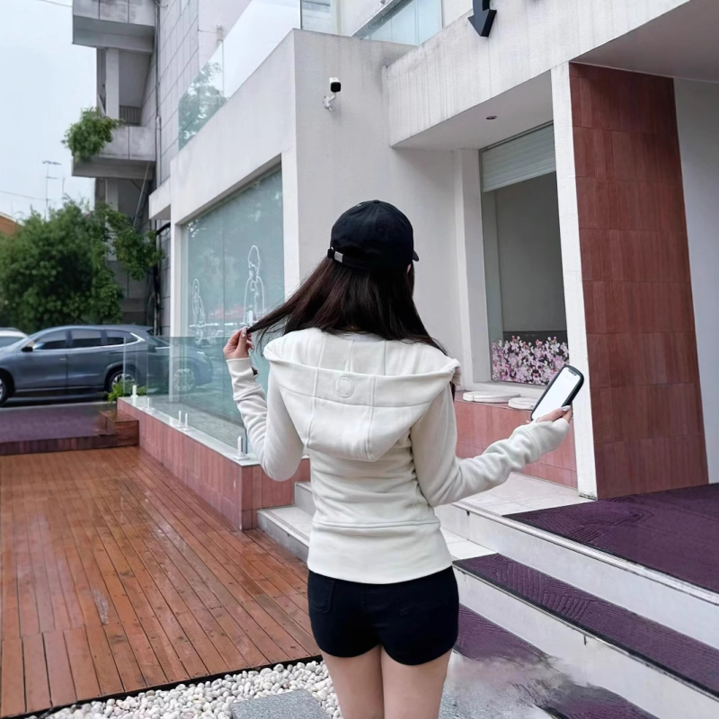 Hanorac femei din fleece, slim-fit, cu glugă și fermoar, broderie geometrică, casual