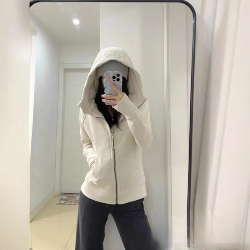 Hanorac femei din fleece, slim-fit, cu glugă și fermoar, broderie geometrică, casual