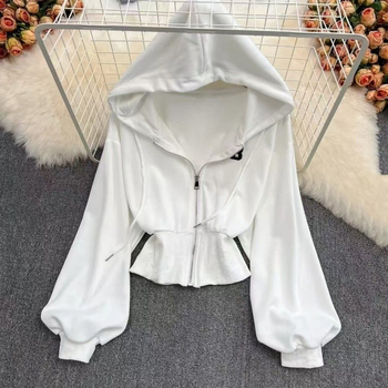 Ženska duksa s kapuljom, labav kroj uz pojas u struku, dugi rukavi, poliester, Zima 2025