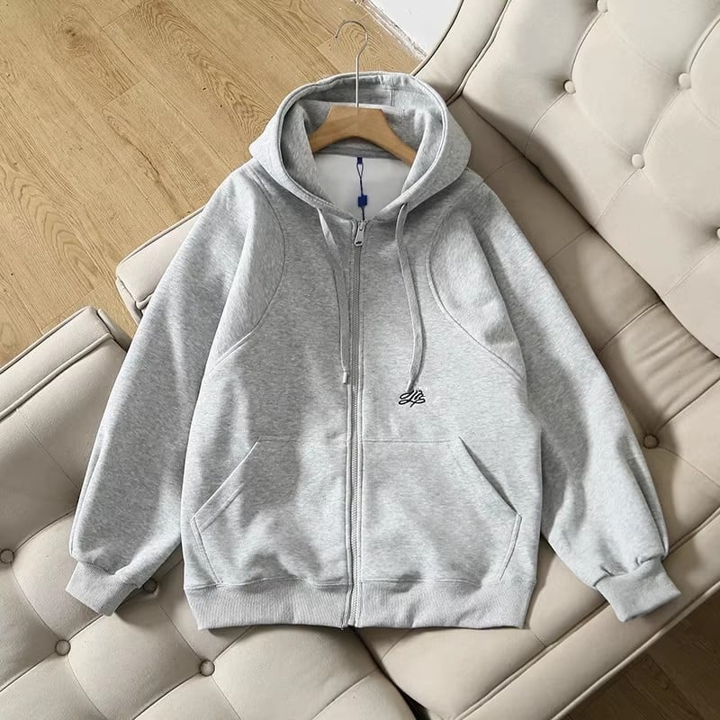 Ženska kapuljačasta dukserica s natpisima i izvezenim, slobodan kroj, prednji zip, pamuk-elastan mješavina