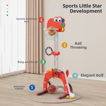 Unutarnji podesivi koš za košarku za djecu – pet u jednoj igrački, plastična konstrukcija, uzrast 4–6 godina