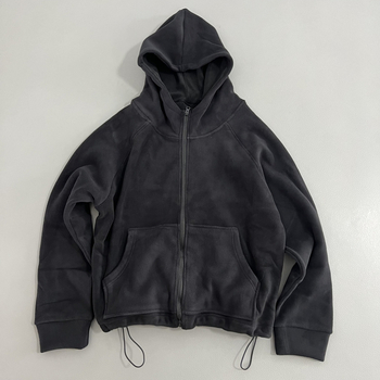 Hooded džemper od baršuna s kapuljom i zipom - široki kroj, debeli, jednobojni uzorak, jesen 2025