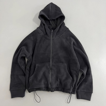 Hooded džemper od baršuna s kapuljom i zipom - široki kroj, debeli, jednobojni uzorak, jesen 2025