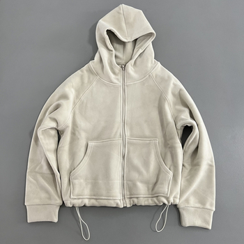 Hooded džemper od baršuna s kapuljom i zipom - široki kroj, debeli, jednobojni uzorak, jesen 2025