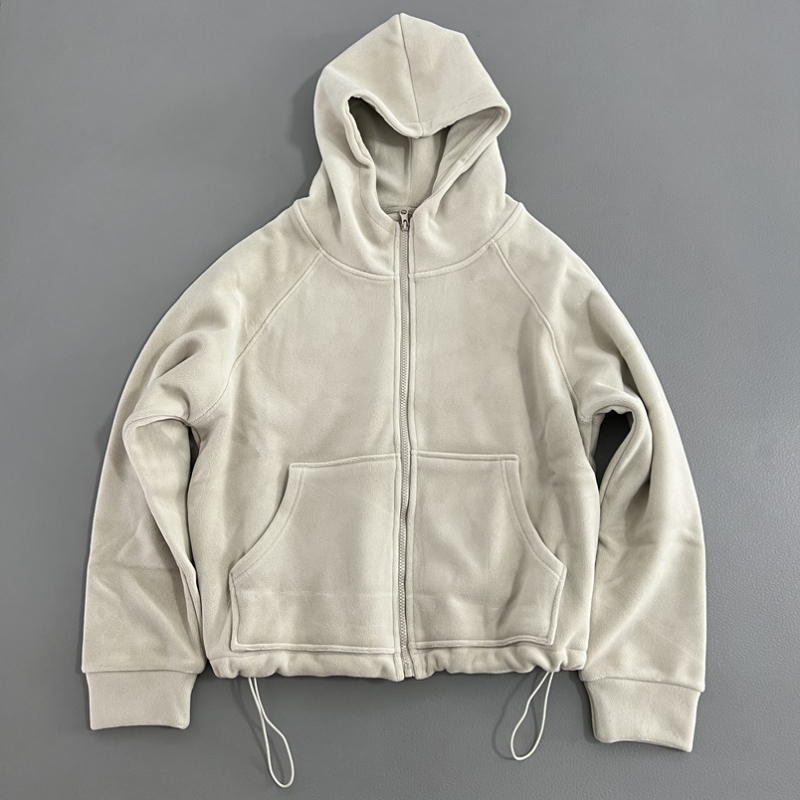 Hooded džemper od baršuna s kapuljom i zipom - široki kroj, debeli, jednobojni uzorak, jesen 2025