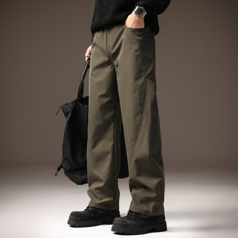 Muške casual hlače, retro stil, ravni kroj, dugačke, srednji pojas, 100% poliester.