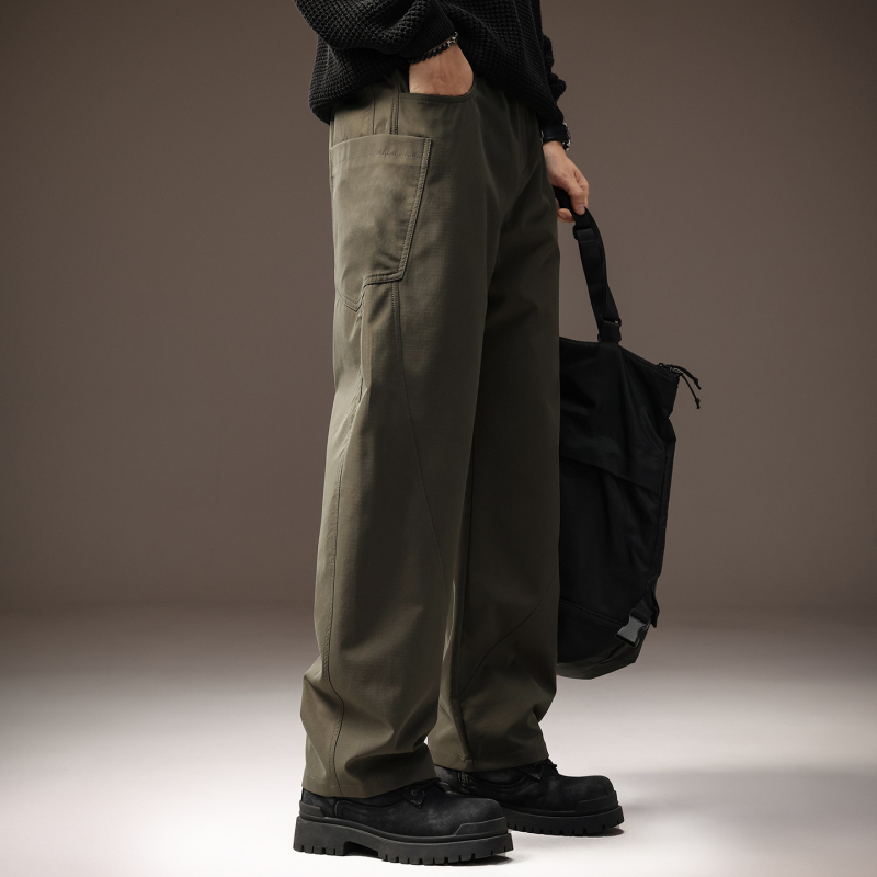 Muške casual hlače, retro stil, ravni kroj, dugačke, srednji pojas, 100% poliester.