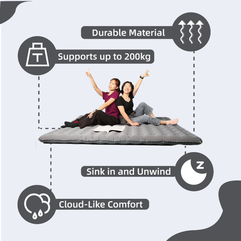 Dvojno nafukljivo ležište za kampiranje s ugrađenom električnom pumpom, niski profil, nosivost 200 kg