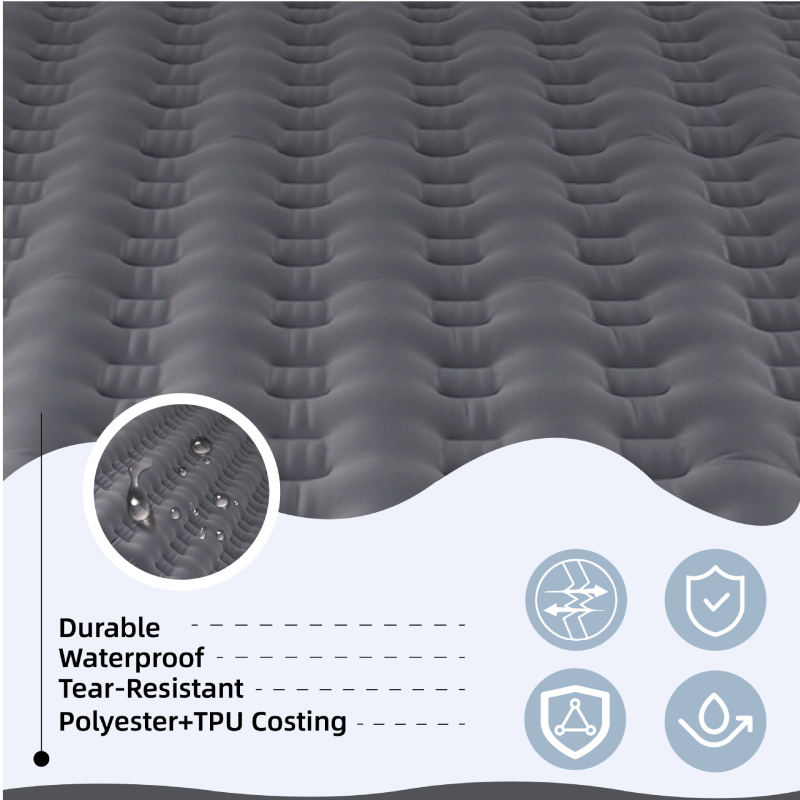Dvojno nafukljivo ležište za kampiranje s ugrađenom električnom pumpom, niski profil, nosivost 200 kg