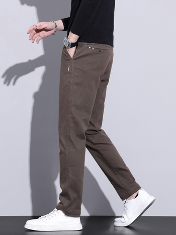 Muške jesenske hlače poslovno casual stil, ravni kroj, srednji pojas, zatvarač, pamuk-mješavina.