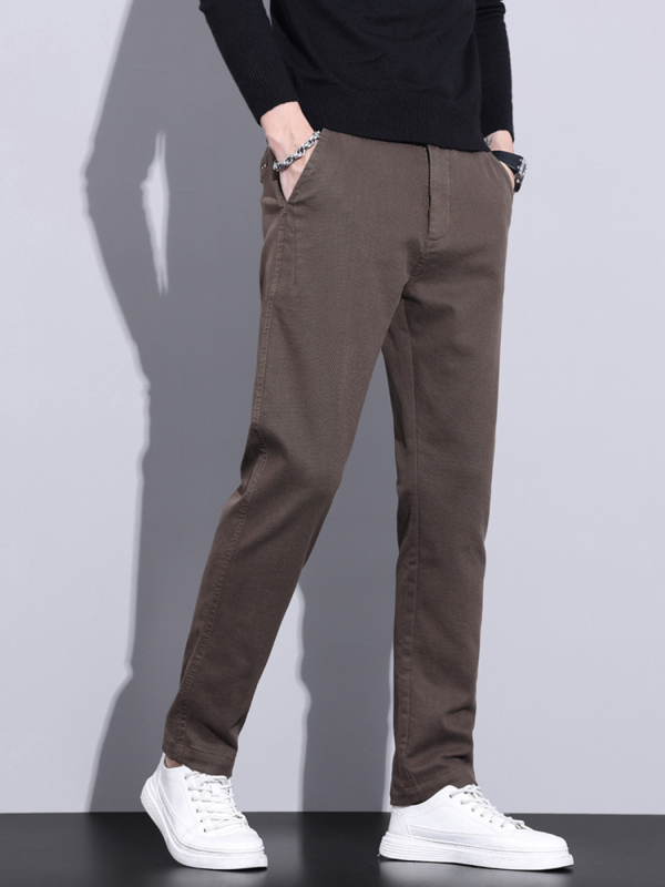 Muške jesenske hlače poslovno casual stil, ravni kroj, srednji pojas, zatvarač, pamuk-mješavina.