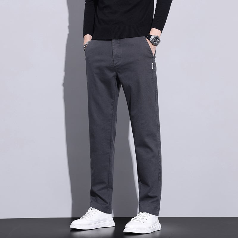 Muške jesenske hlače poslovno casual stil, ravni kroj, srednji pojas, zatvarač, pamuk-mješavina.