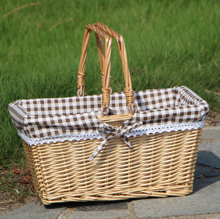 Ратанова кошница за пикник, плетена от ратан, стил лайт лукс