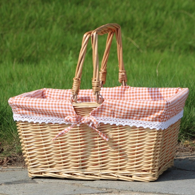 Ратанова кошница за пикник, плетена от ратан, стил лайт лукс