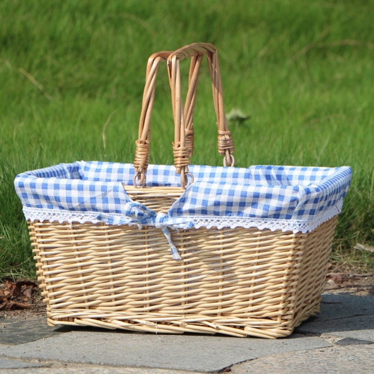 Ратанова кошница за пикник, плетена от ратан, стил лайт лукс