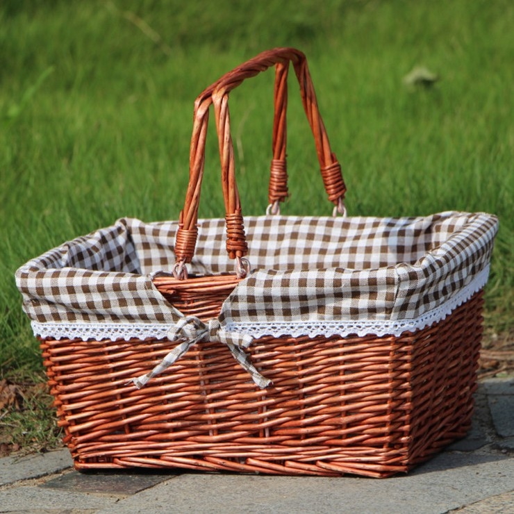Ратанова кошница за пикник, плетена от ратан, стил лайт лукс