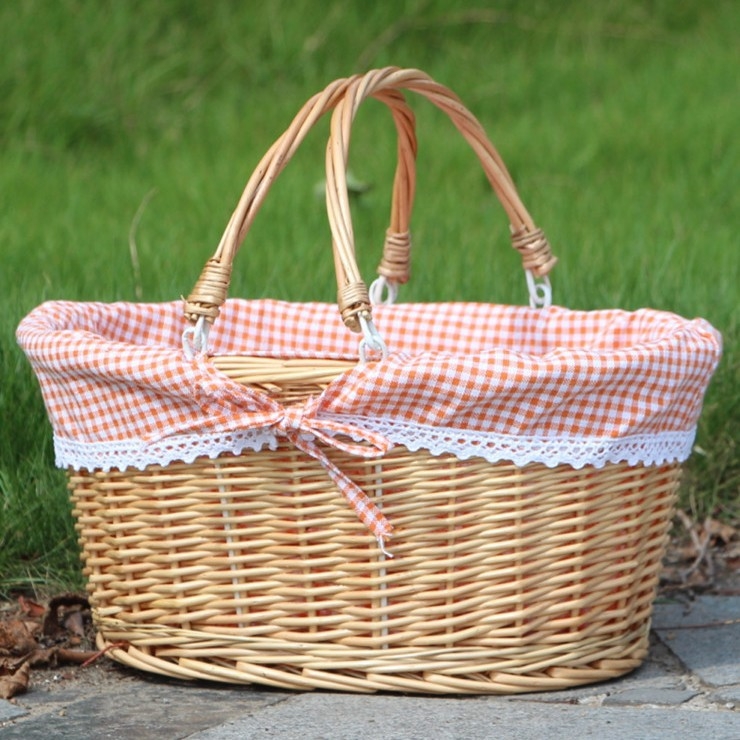 Ратанова кошница за пикник, плетена от ратан, стил лайт лукс