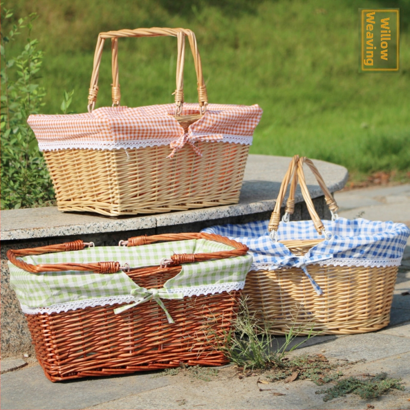 Ратанова кошница за пикник, плетена от ратан, стил лайт лукс